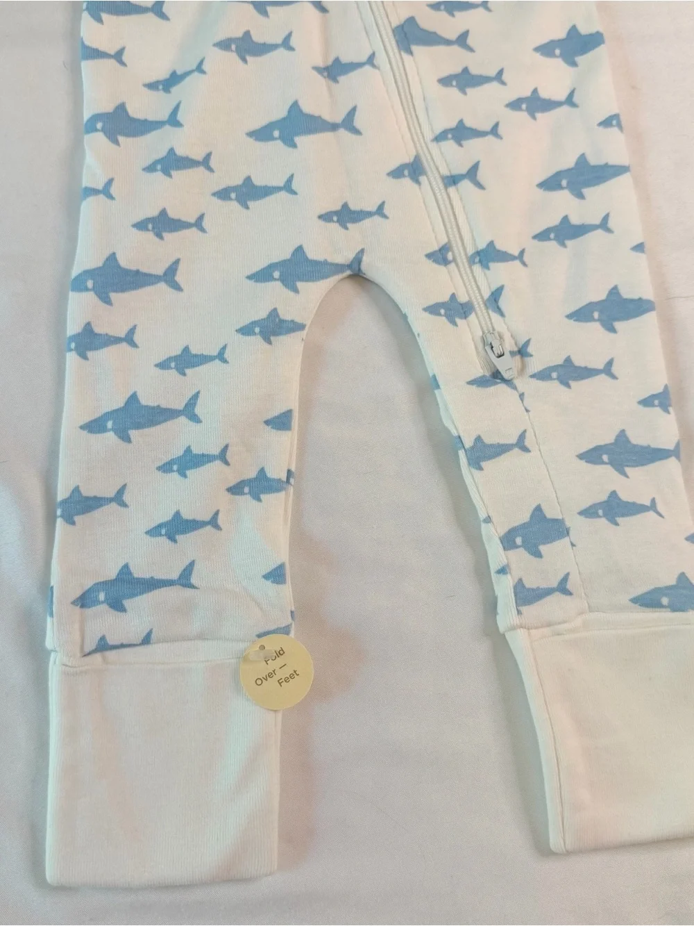 NWT Monica + Andy Baby Zip Footless Sleeper 3-6M Shark Print Organic Cotton Pjs